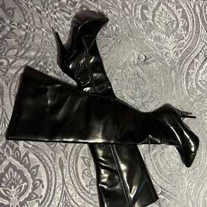 Black Patent Thigh High Boots